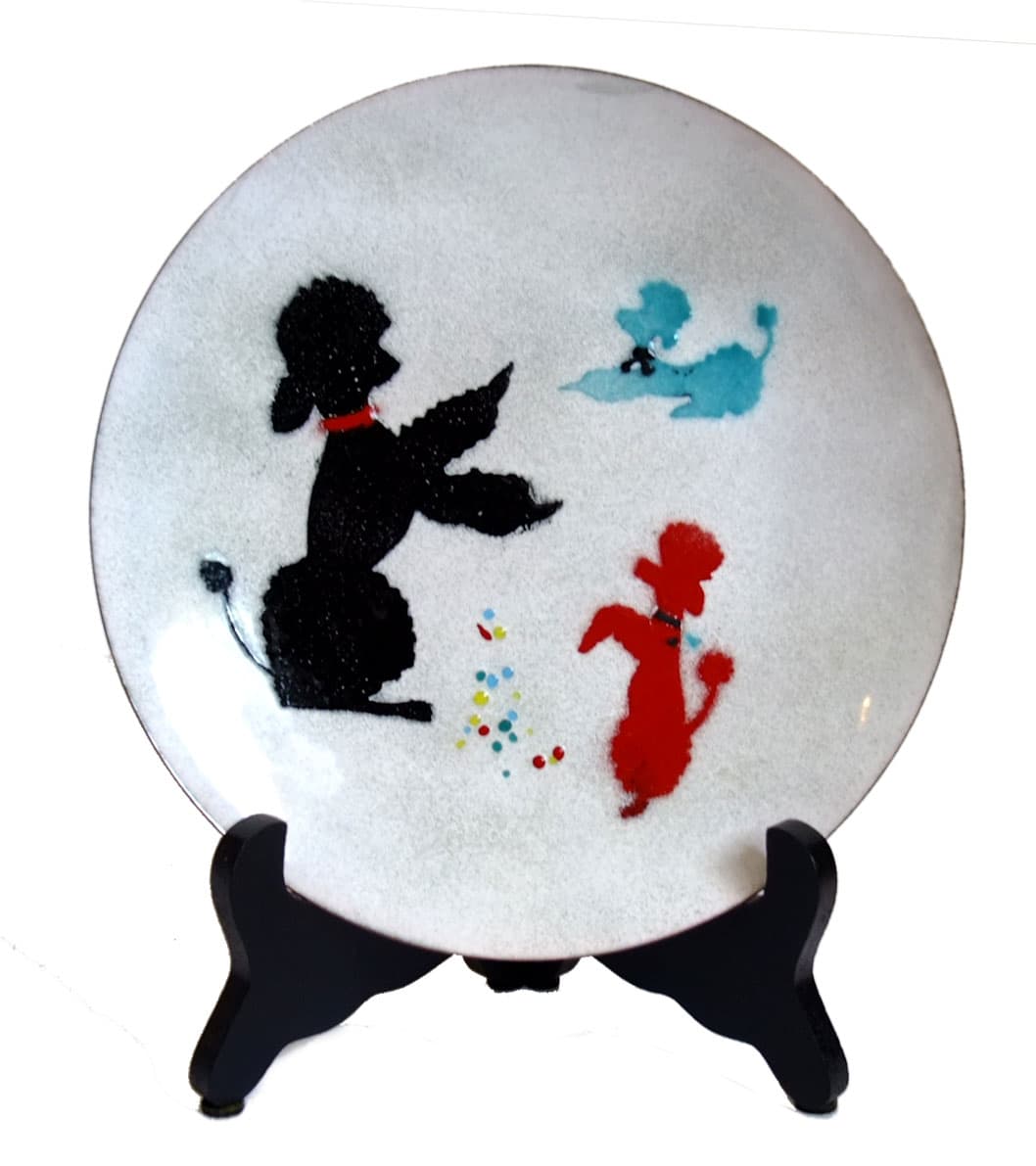 Sold - 1950's Enamel Poodle Plate - Rubbish Interiors Inc.