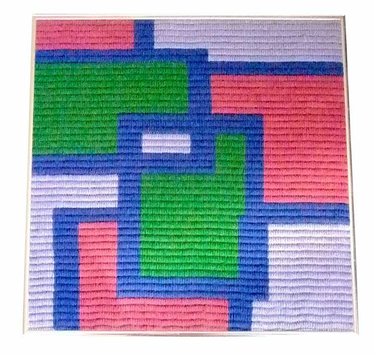 Sold - Modern Abstract Needlepoint in Brushed Aluminum Frame - Rubbish Interiors Inc.