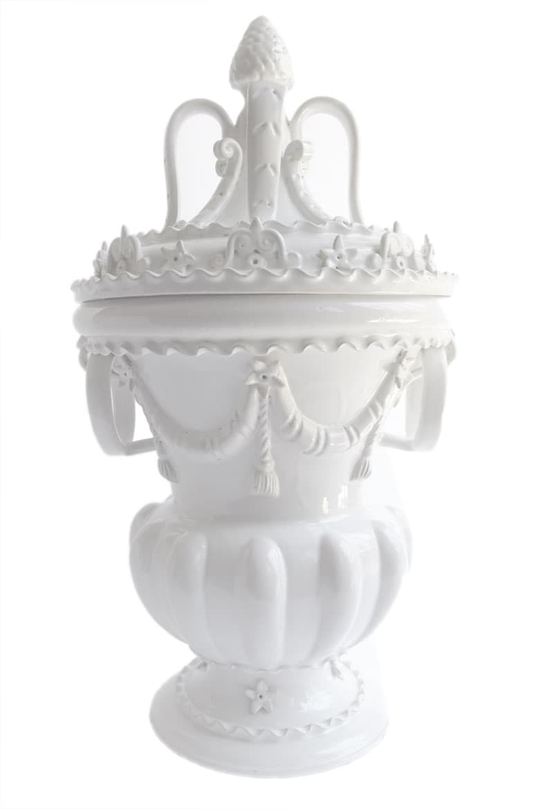 Sold - Very Large White Italian Ceramic Covered Urn - Rubbish Interiors Inc.