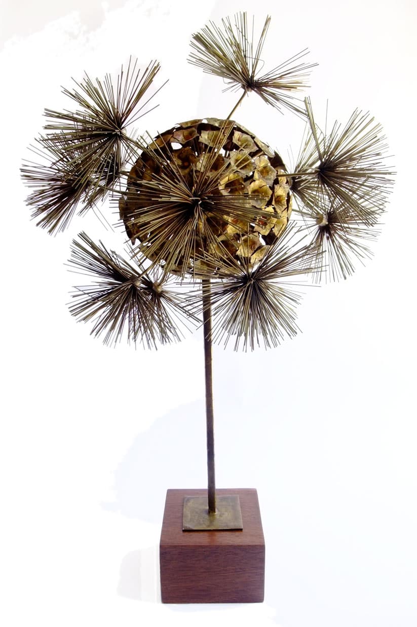 Sold - Mid-Century Curtis Jere Style Brass Tree Sculpture On Wood Base - Rubbish Interiors Inc.