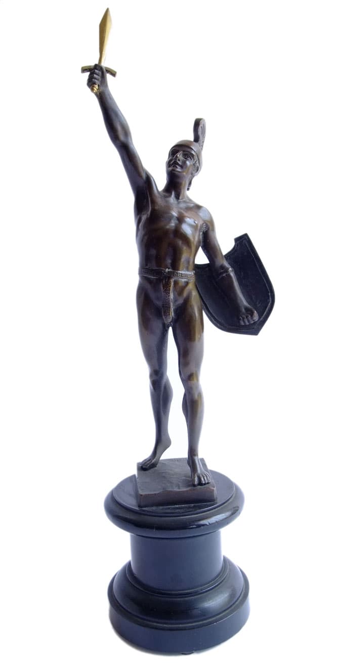 Sold - Bronze Spartan / Trojan Male Nude Warrior Sculpture By Joseph Rauch - Rubbish Interiors Inc.