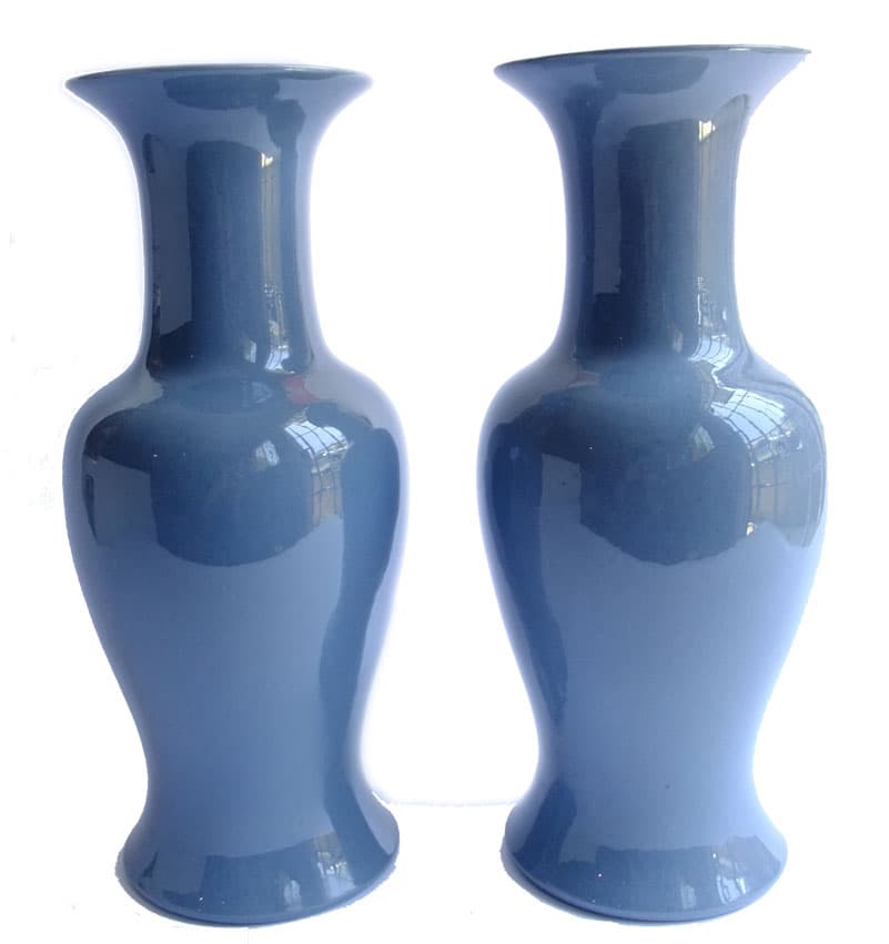 Sold - Pair Peking Blue Ceramic Vases - Rubbish Interiors Inc.