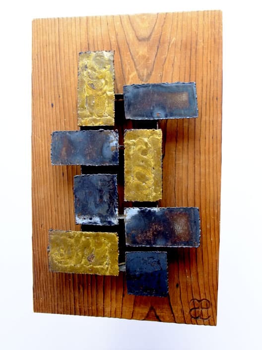 Sold - Abstract Metal Sculpture On Board, 1960's - Rubbish Interiors Inc.