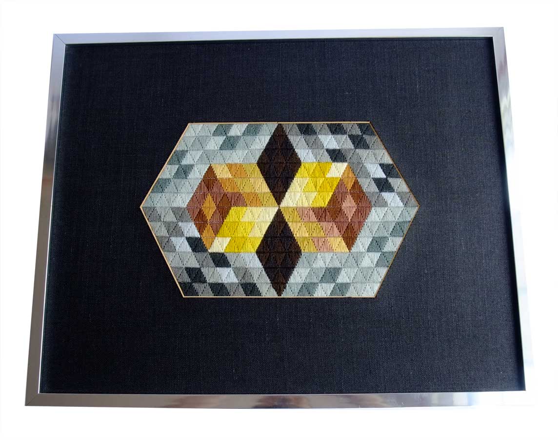 Sold - Modern Embroidered Abstract Art In Aluminum Frame - Rubbish Interiors Inc.
