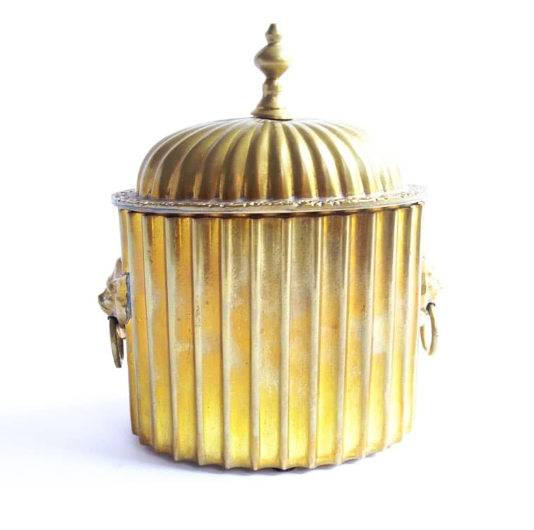 Sold - Regency Style Brass Tea Caddy Box With Lion Head Ring Handles - Rubbish Interiors Inc.