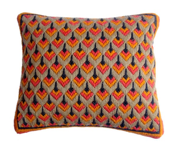 Sold - Needlepoint Pillow In Red, Beige and Black - Rubbish Interiors Inc.