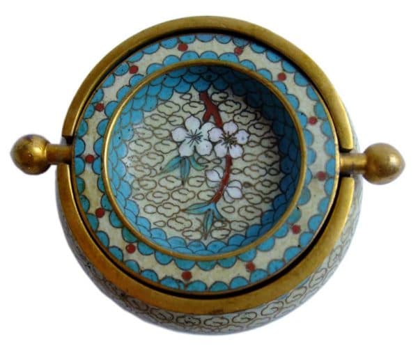 Sold - Chinese Cloisonne Ashtray w/Flip-top - Rubbish Interiors Inc.