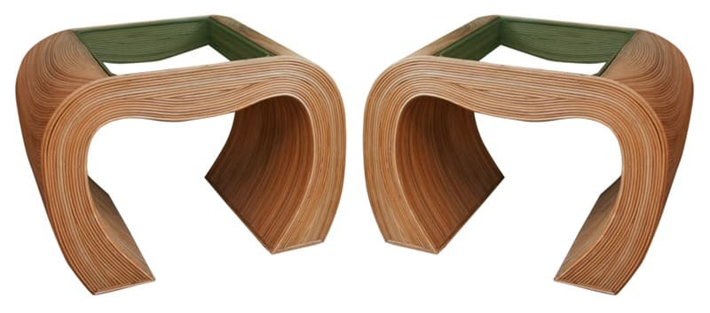 Sold - Pair of Rattan Waterfall Side Tables With Inset Glass Tops, 1980s - Rubbish Interiors Inc.