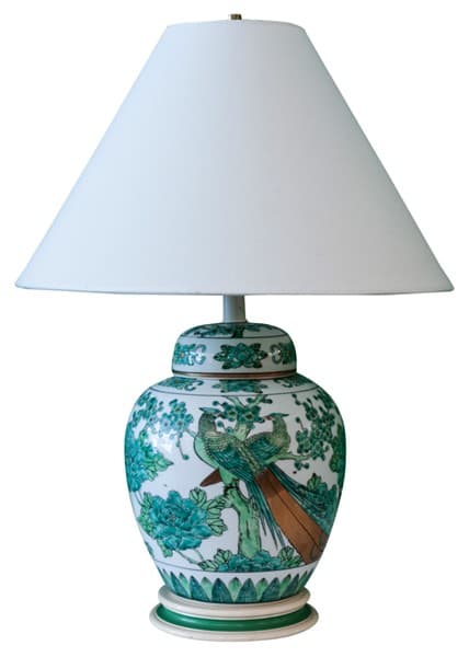 Sold - Frederick Cooper Porcelain Peacock Lamp - Rubbish Interiors Inc.