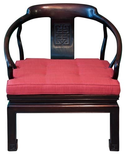 Sold - Rosewood Asian Chair with Custom Red Cushion - Rubbish Interiors Inc.