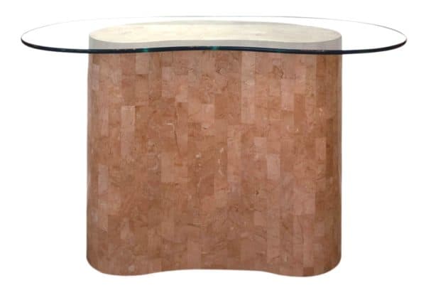 Sold - Pink Tessellated Marble Kidney Shaped Console Table - Rubbish Interiors Inc.