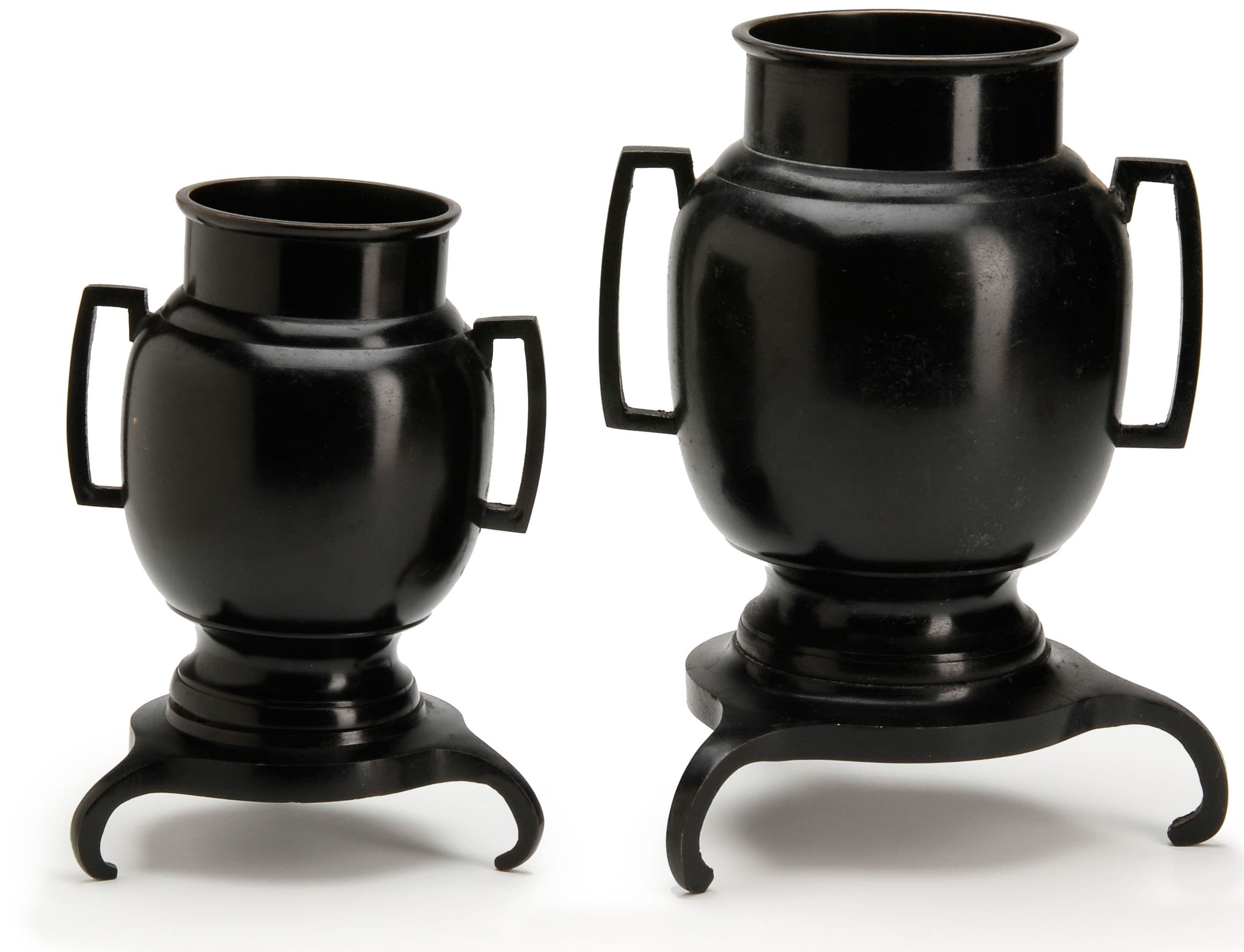 Sold - Set Bronze Japanese Vases with Handles - Rubbish Interiors Inc.
