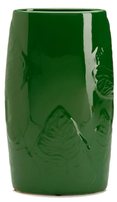 Sold - Green Ceramic Vase with Leaf Decoration - Rubbish Interiors Inc.