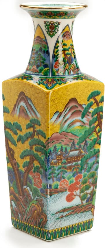 Sold - Famille Jaune Chinese Square Yellow Scenic Vase - Rubbish Interiors Inc.