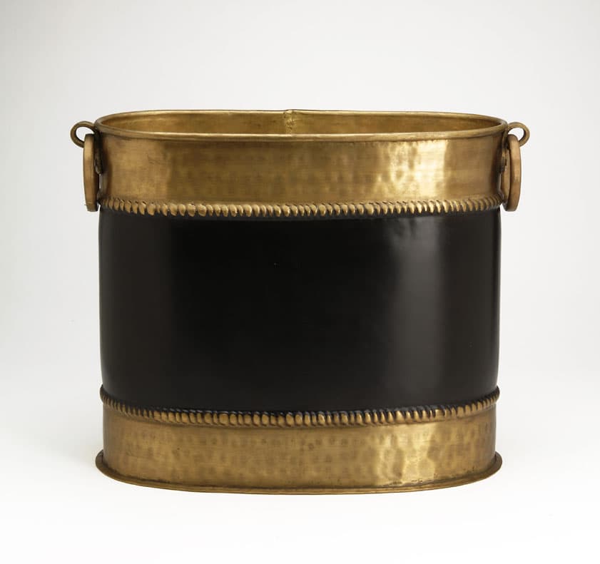 Sold - Brass and Black Magazine Holder with Rings - Rubbish Interiors Inc.