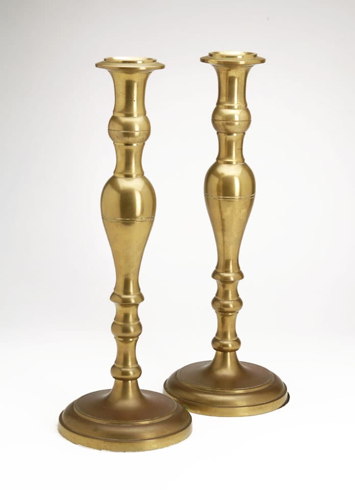 Sold - Pair of Tall Heavy Brass Candlesticks - Rubbish Interiors Inc.