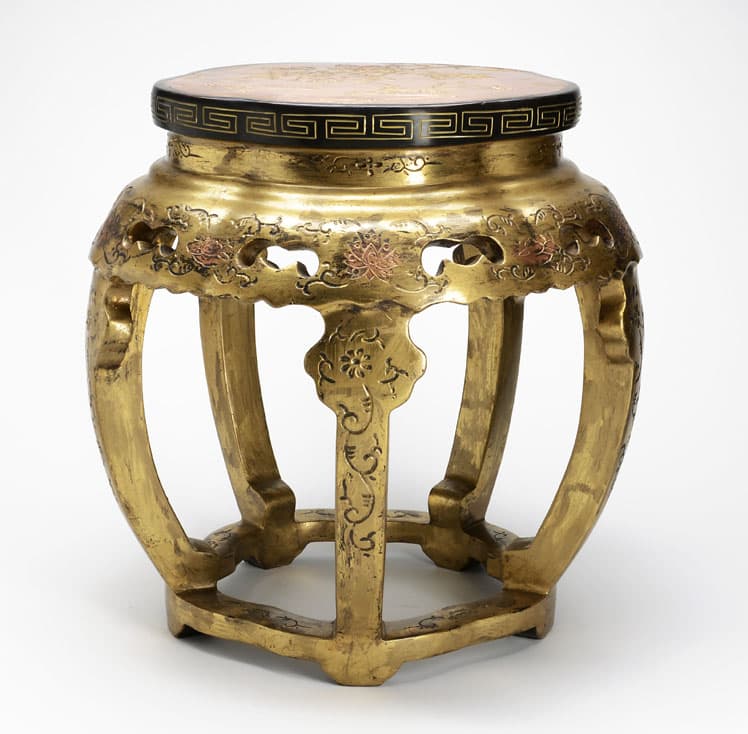Sold - Gold Painted Asian Garden Stool - Rubbish Interiors Inc.