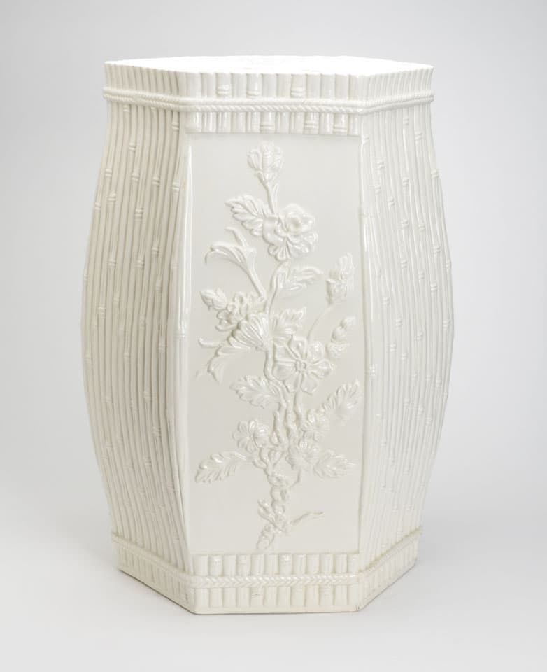 Sold - Blanc De Chine Hexagonal Garden Stool WIth Bamboo And Floral Decoration - Rubbish Interiors Inc.