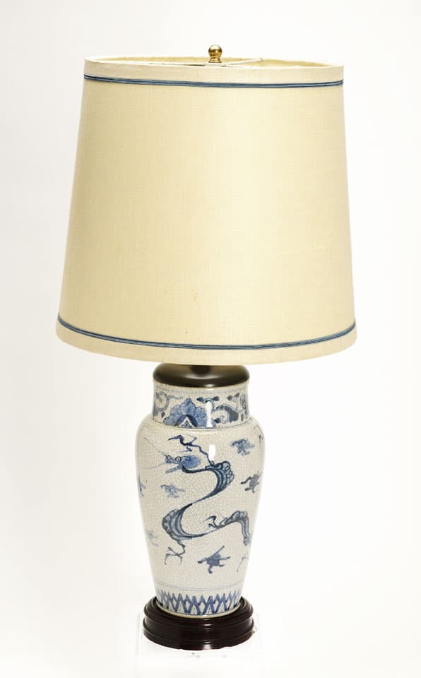 Sold - Blue & White Dragon Lamp - Rubbish Interiors Inc.