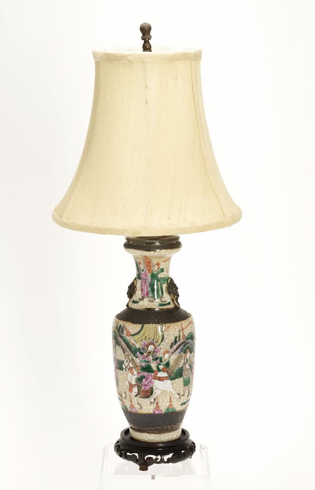 Sold - Small Crackle Glaze Famille Rose Lamp - Rubbish Interiors Inc.