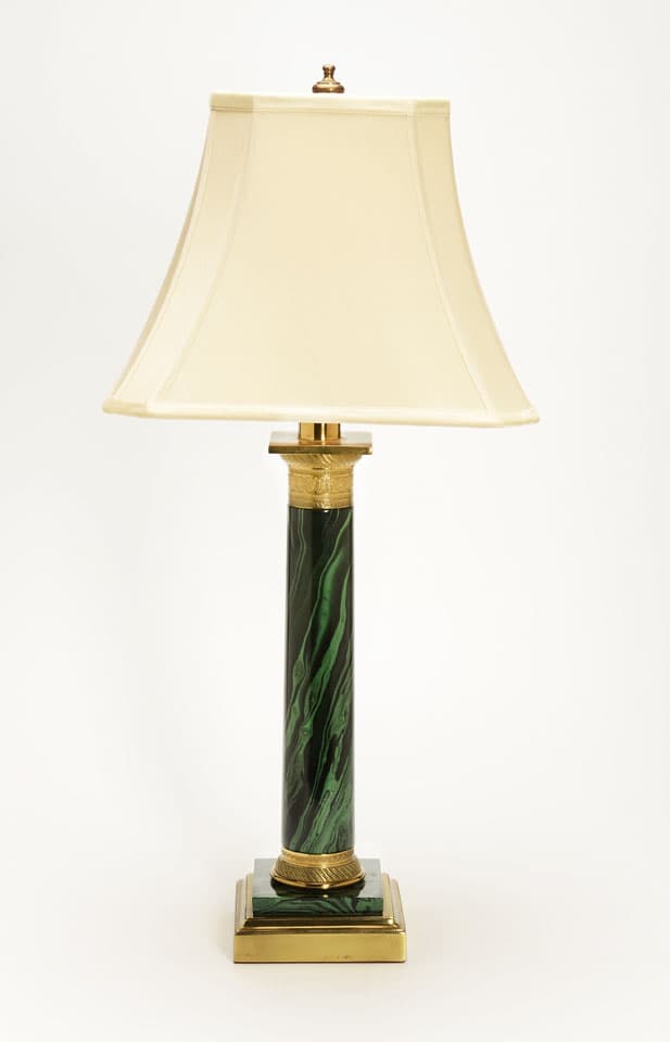 Sold - Faux Malachite & Brass Lamp - Rubbish Interiors Inc.