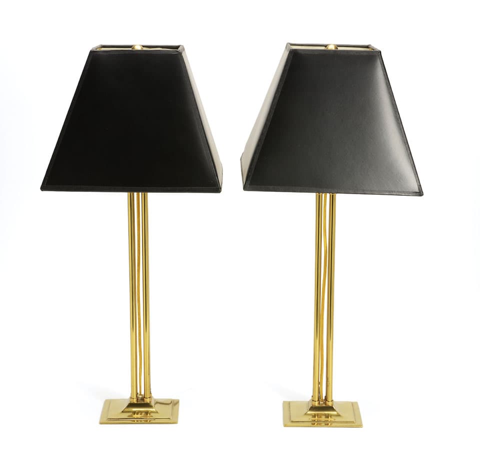 Sold - Pair of Modern Column Lamps with Black Shades - Rubbish Interiors Inc.