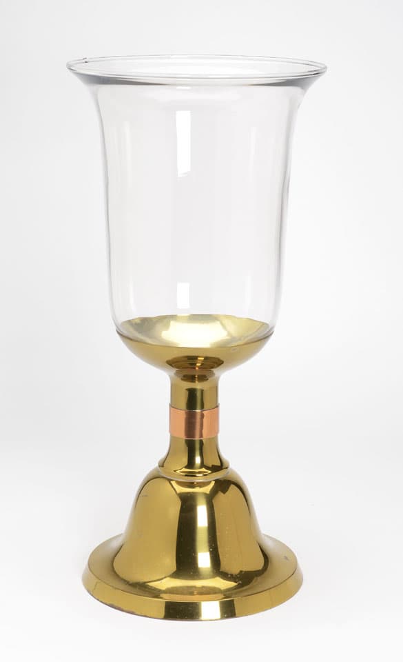 Sold - Large Brass Glass Hurricane Candlestick - Rubbish Interiors Inc.