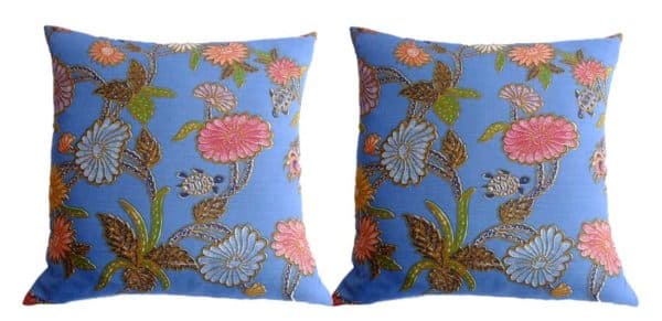 Sold - Pair Blue Floral Pillows - Rubbish Interiors Inc.