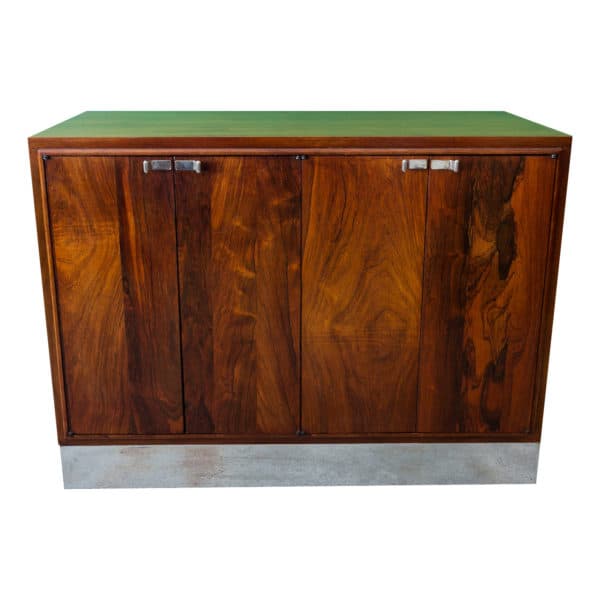 Sold - Mid-Century Walnut Cabinet With Polished Stainless Steel Base Attrib. To Milo Baughman - Rubbish Interiors Inc.