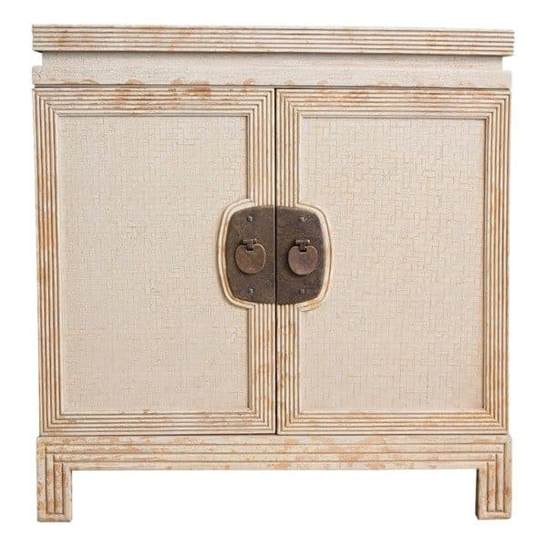 Sold - Whitewashed Drexel Asian Modern Two-Door Cabinet - Rubbish Interiors Inc.