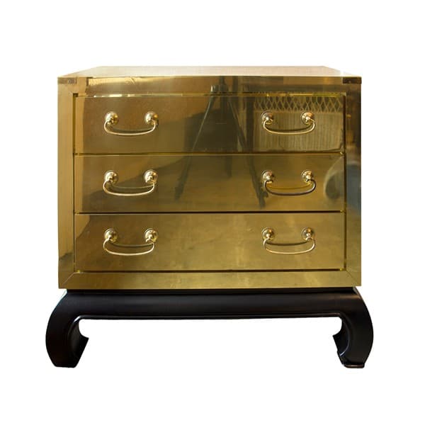 Sold - Brass Three Drawer Chest On Black Chow Leg Base | 1970's - Rubbish Interiors Inc.