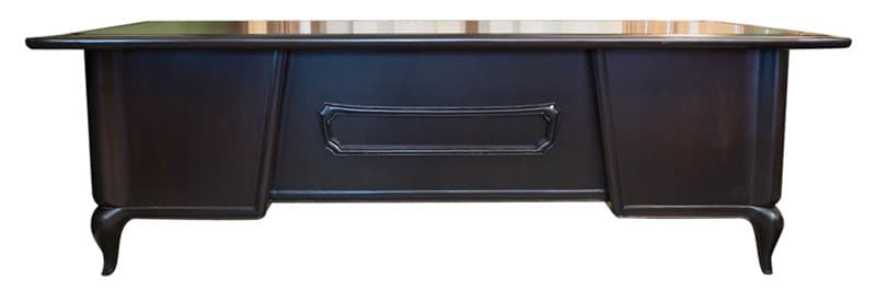 Sold - Monteverdi-Young Light Walnut and Ebony Finish Executive Desk With Black Leather Handles - Rubbish Interiors Inc.