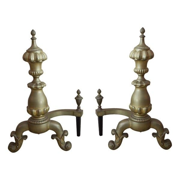 Sold - Pair Regence Style Brass Andirons - Rubbish Interiors Inc.