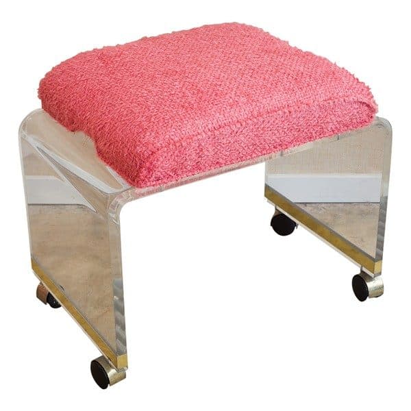 Sold - Lucite Ottoman On Casters With Pink Upholstery - Rubbish Interiors Inc.