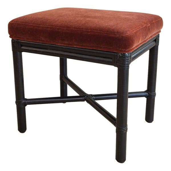 Sold - McGuire Rattan Ottoman In Rust Colored Mohair - Rubbish Interiors Inc.