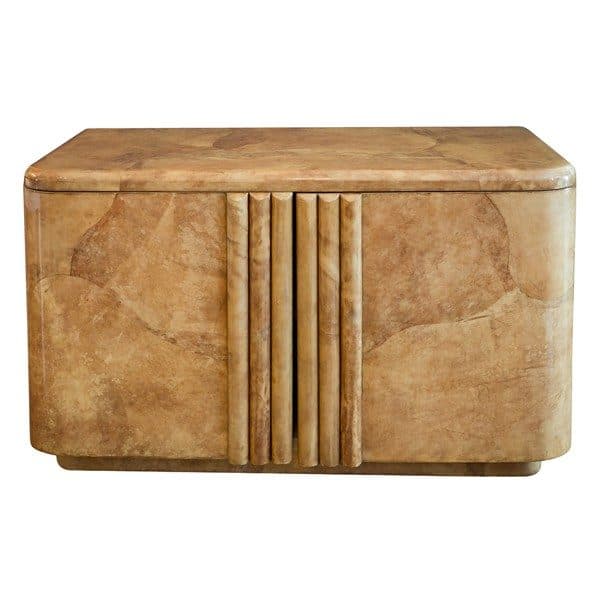 Sold - Lacquered Goatskin 2 Door Cabinet - Rubbish Interiors Inc.