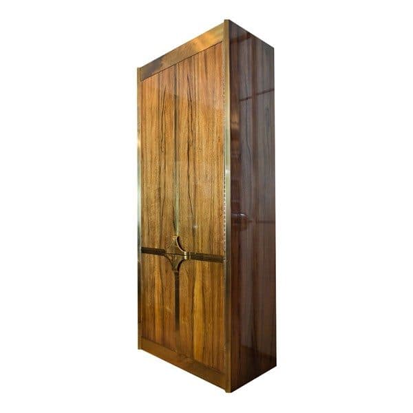 Sold - Mastercraft Walnut and Brass Modern Armoire / TV Cabinet - Rubbish Interiors Inc.