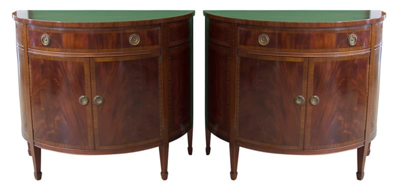 Sold - Pair Mahagony Hepplewhite Style Demilune Cabinets - Rubbish Interiors Inc.