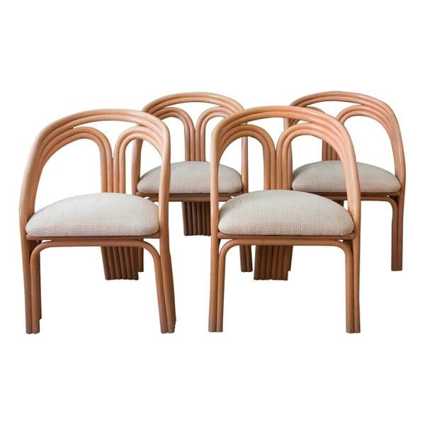 Sold - Modern 1980's Sculptural Rattan Dining Chairs, Set of 4 - Rubbish Interiors Inc.