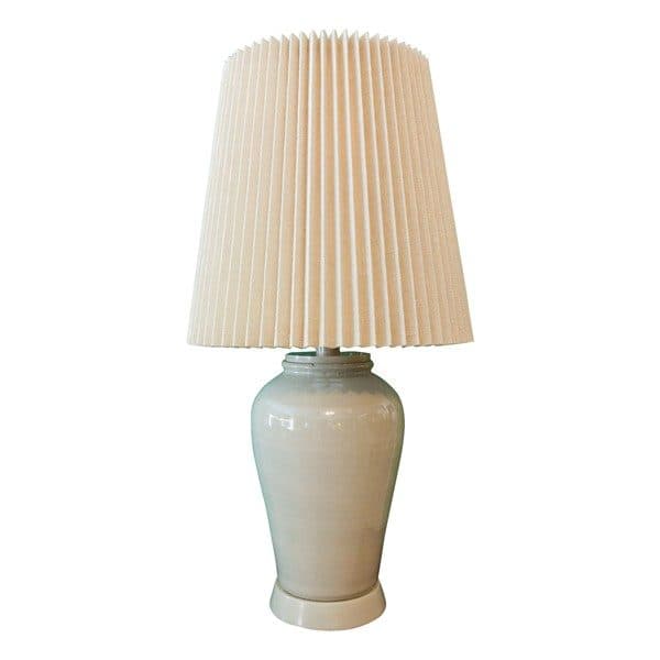 Sold - Large Cream Ceramic Lamp with Custom Shade - Rubbish Interiors Inc.