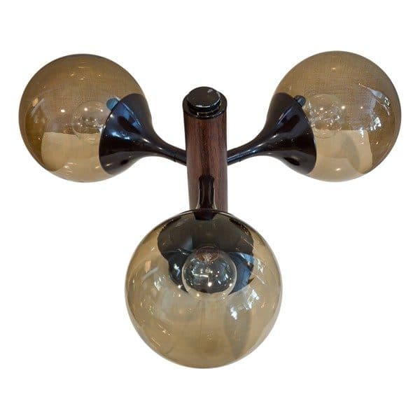 Sold - Modern Smoked Glass Three Globe Flushmount Light Fixture - Rubbish Interiors Inc.