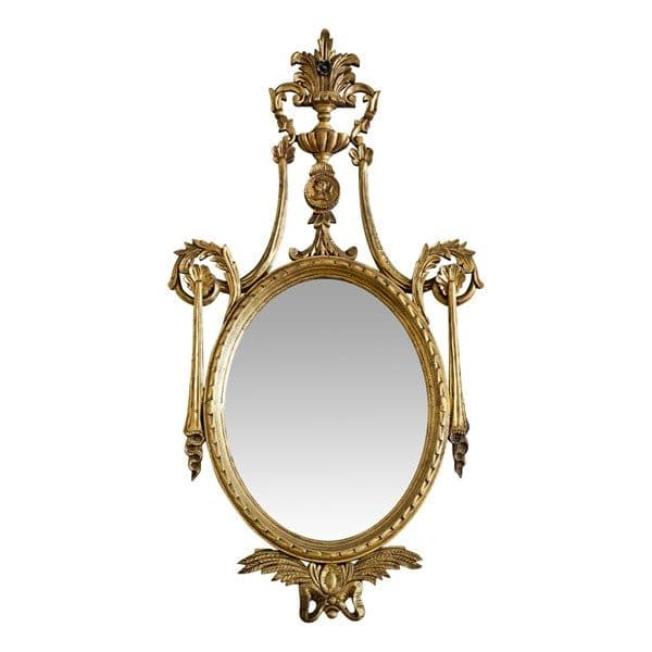 Sold - Adam Style Neoclassical Gilt Wood Oval Mirror - Rubbish Interiors Inc.