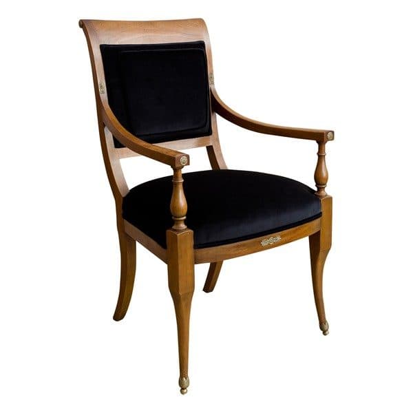 Sold - Baker Empire Style Arm Chair In Black Velvet - Rubbish Interiors Inc.