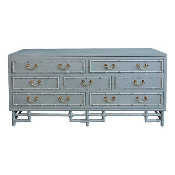 Sold - Blue Ficks Reed 7 Drawer Dresser - Rubbish Interiors Inc.