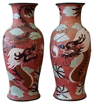 Sold - Pair of Large Vietnamese Multi-Color Ceramic Dragon Urns - Rubbish Interiors Inc.