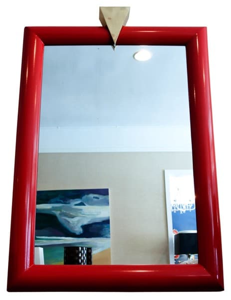 Sold - Red Lacquer Mirror With Brass Keystone Detal - Rubbish Interiors Inc.