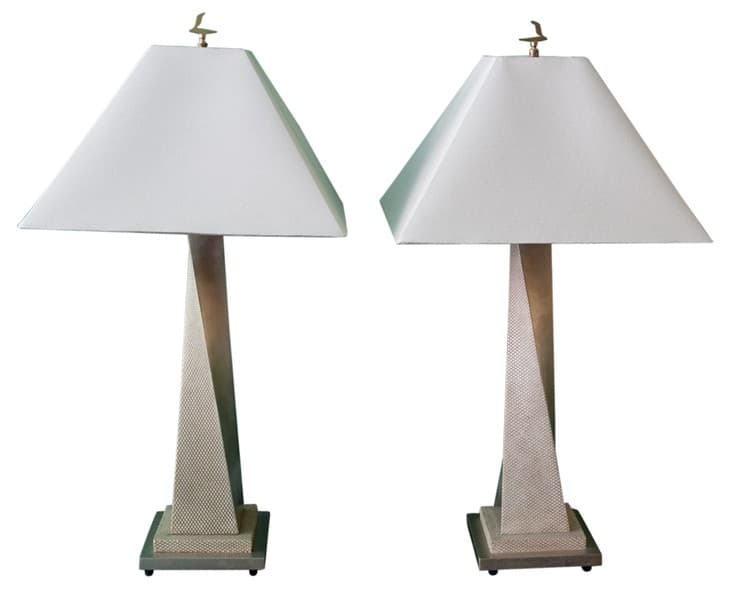 Sold - Pair Silverleaf Modern Twist Lamps - Rubbish Interiors Inc.