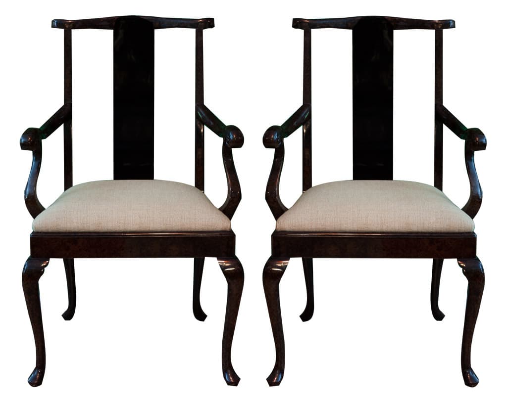 Sold - Pair of Marge Carson Faux Painted Tortoiseshell Chairs - Rubbish Interiors Inc.