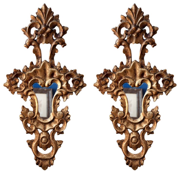 Sold - Pair Gold Gilded Rococo Venetian Mirrors - Rubbish Interiors Inc.