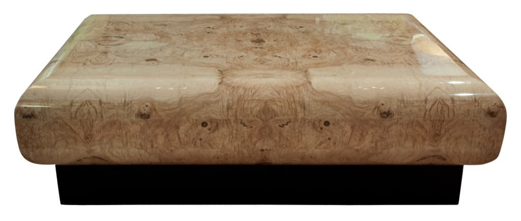 Sold - Custom 1980s Lacquered Burl Coffee Table On Granite Base - Rubbish Interiors Inc.